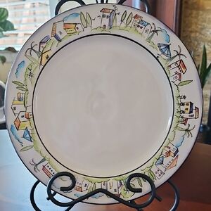 Sakura Provence Dinner Plate with Non-Repeating Colorful Village Rim Design